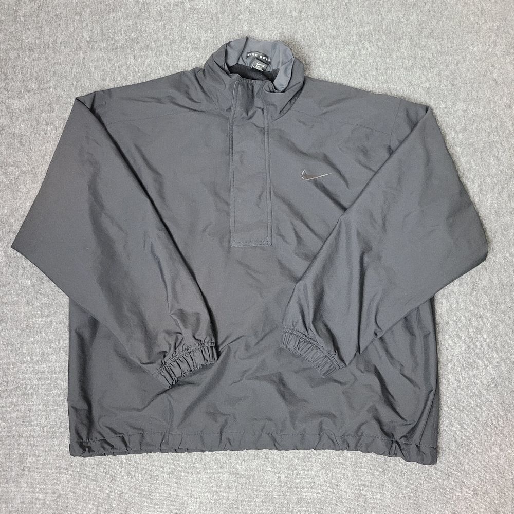 Vtg 90's Nike Golf Mens Size XL Storm Fit Windbreaker 1/4 Zip Jacket Black Grey
